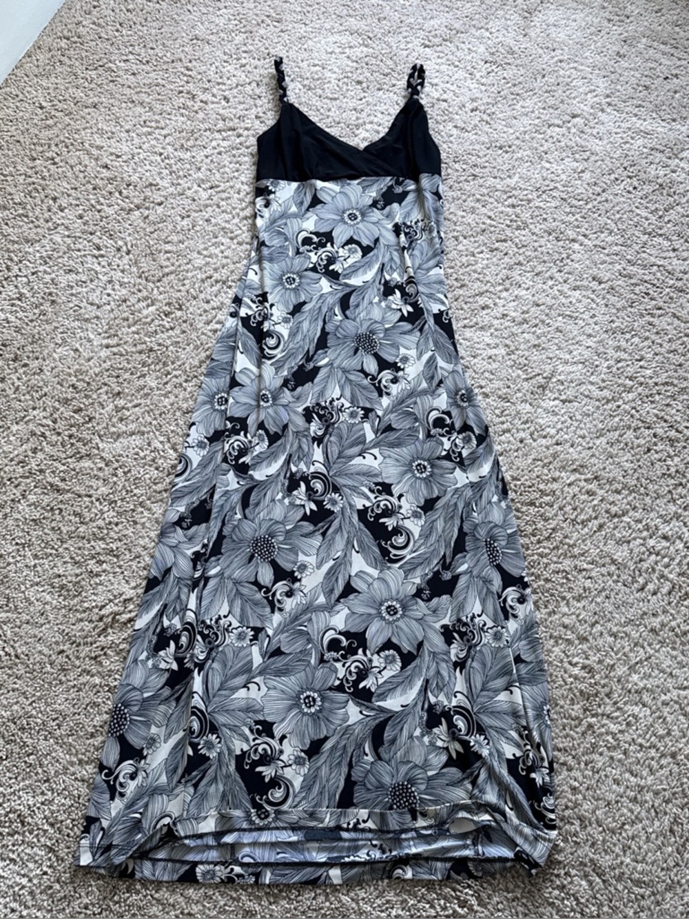 Floral Black and Cream Maxi Dress